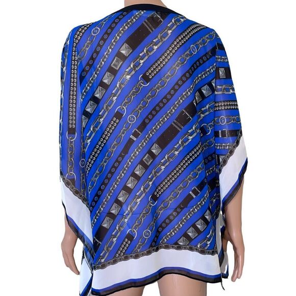 Michael Kors Chain Print Poncho Top MICHAEL Michael Kors blue and black - Picture 4 of 11